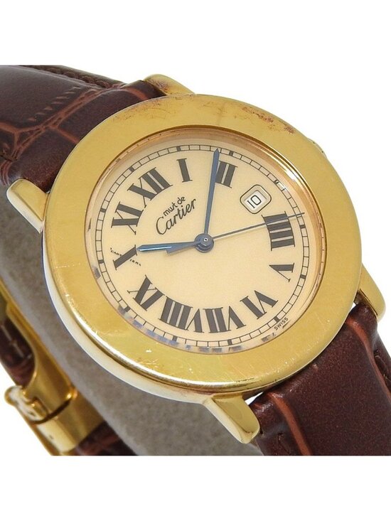 Cartier Must Rondo Gold Plated Leather Quartz Analog Display Ivory Dial Watch main image 8